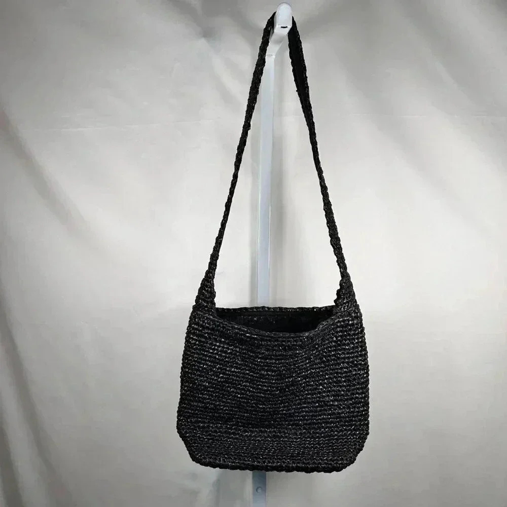 Recycled Crochet Woven Tote Crossbody Black Handmade